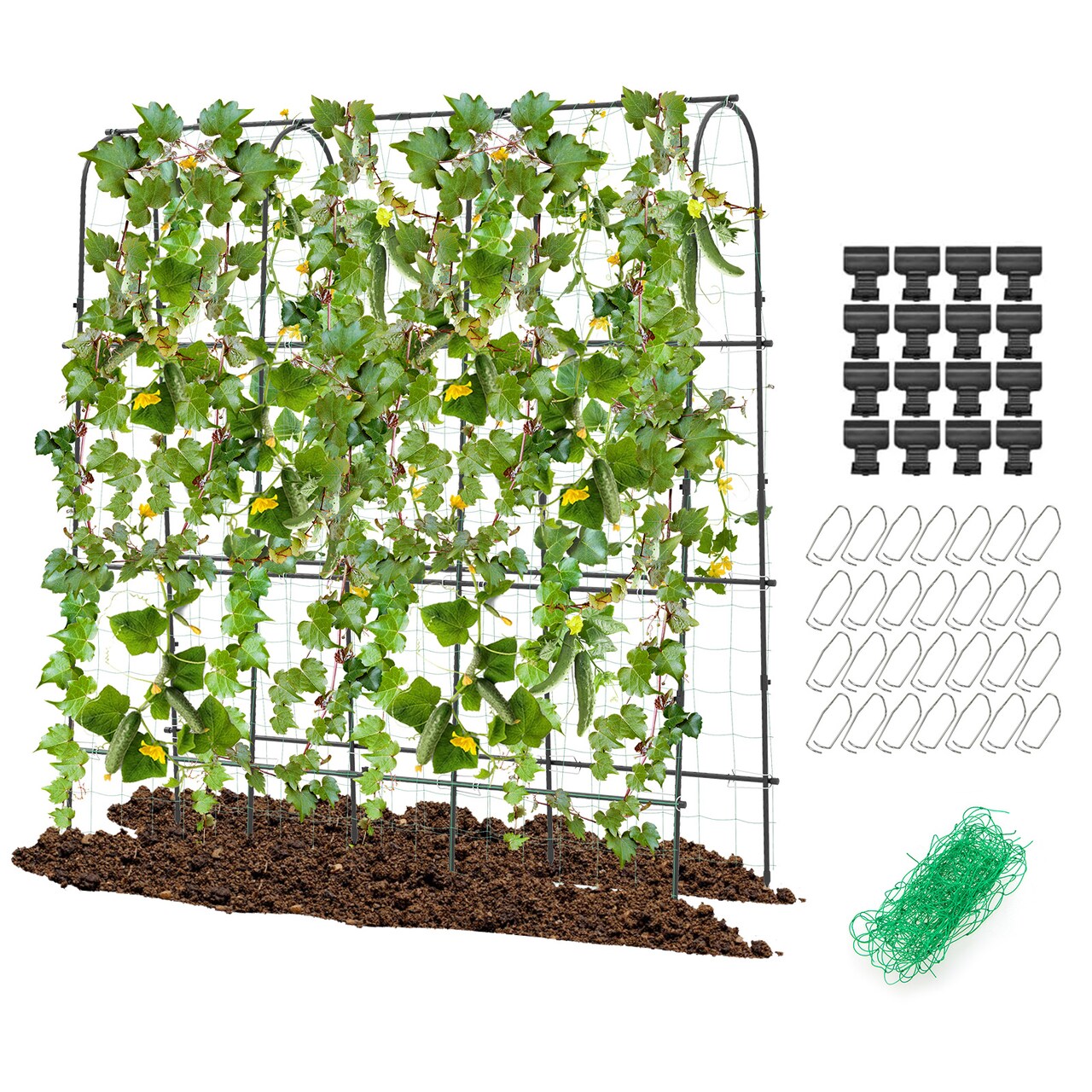 Garden Cucumber Trellis with Adjustable U-Shaped Frame and PE-Coated Metal